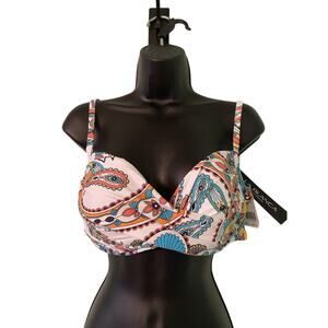 La Blanca Womens Size 10 Multicolored Over The Shoulder Wrap Bikini Swimsuit Top